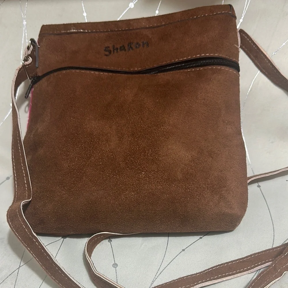 Chic Pink and Brown Embroidered Crossbody Bag